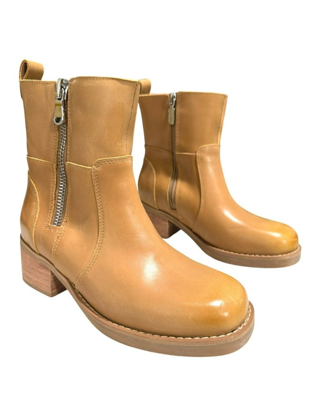 Blondo Waterproof Carmine Leather Ankle Moto Boots Tan Size 6.5 New